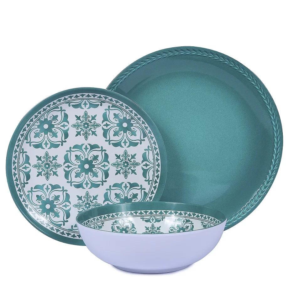 Green Flower Thailand Dinnerware Stoviglie Country Melanina Plasric Picnic Dish Bowl And Plates Melamine Retro Korean Dinner Set