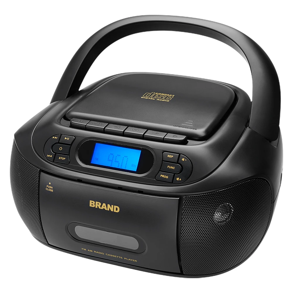 
CD Player Portable Boombox with FM Radio/USBAUX Input and Earphone Jack Output, Stereo Sound Speaker & Audio Player Black 