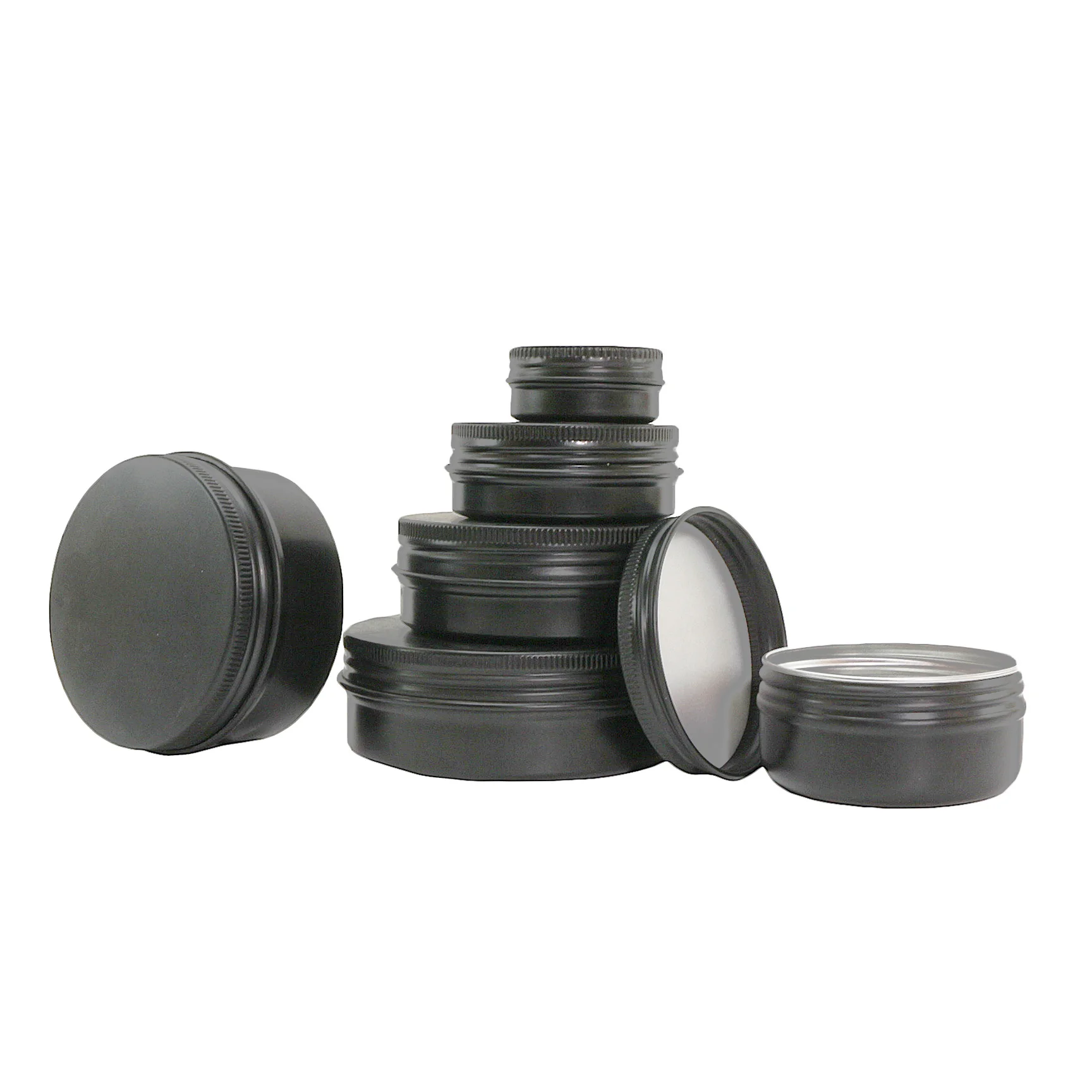 10ml 15ml 20ml 30ml 50ml 60ml 80ml 100ml 120ml matte black aluminum tin jar for wax AJ-932D