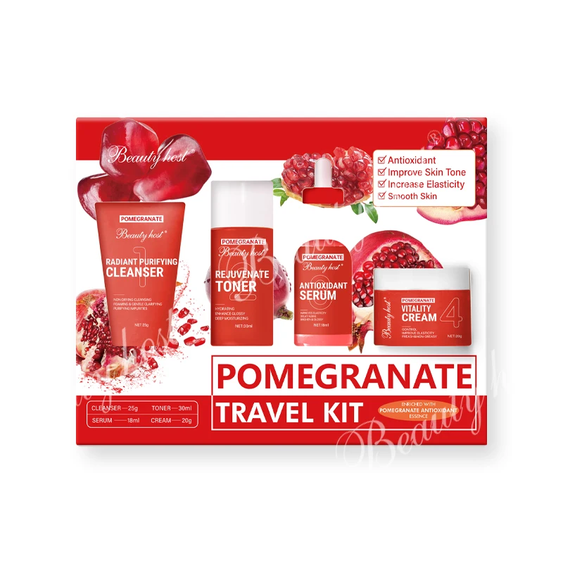 4PCS Rose Watermelon Pomegranate Gift Set for Teenage Girls,  Hydrating Facial Kit With Cleanser, Toner, Face Serum, Face Cream