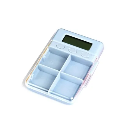 Plastic Pill box Dispenser organizer Tablet Holder Container Capsule storage case with 4 compartments Sound alarm Timer Reminder