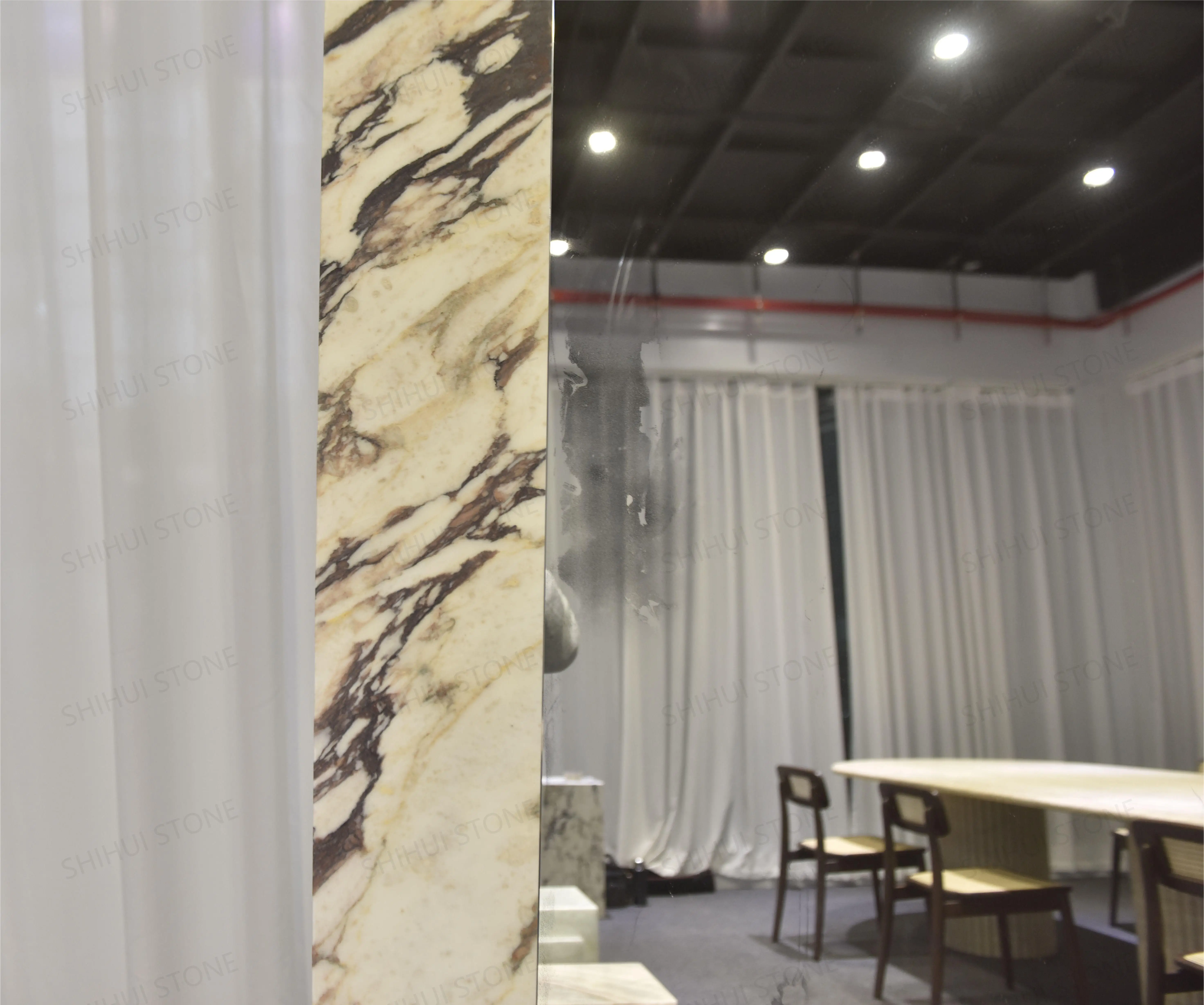 SHIHUI Custom Rectangle Shape Calacatta Viola Marble Framed Long Full Length Body Wall Dressing Standing Marble Floor Mirror