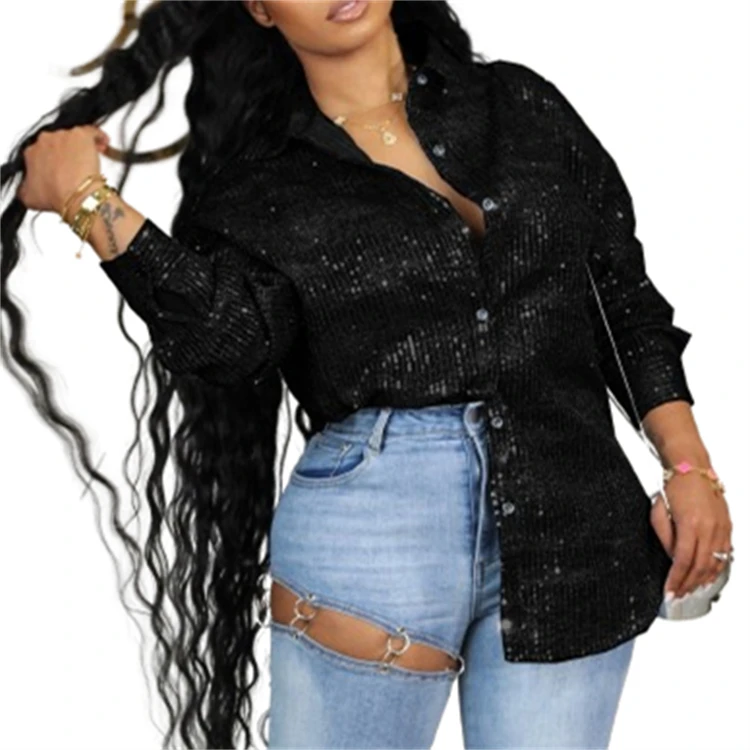 2024 fashion clothes women Turndown Collar sequined sequin shirts for women tops