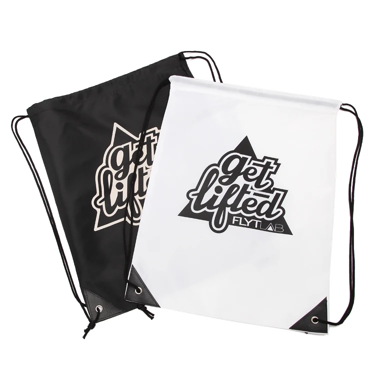 Promotional drawstring bag black cinch backpack nylon polyester gym sack