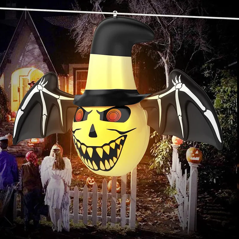 Halloween Scary Hanging Ghost With LED light Inflatable Bat Wings For Outdoor Decoration