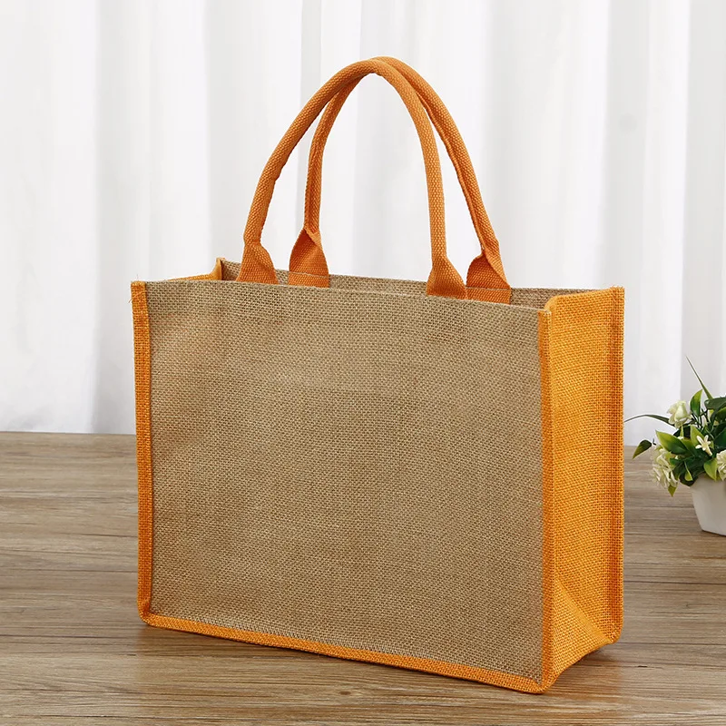 Eco Custom Printed Dyed Colored Burlap Handbag Grocery Reusable Shopping Jute Tote Bag