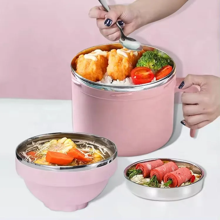 Reusable Insulated Storage Noodle Bowl Thermal Instant Stainless Steel Lunch Box With Handle