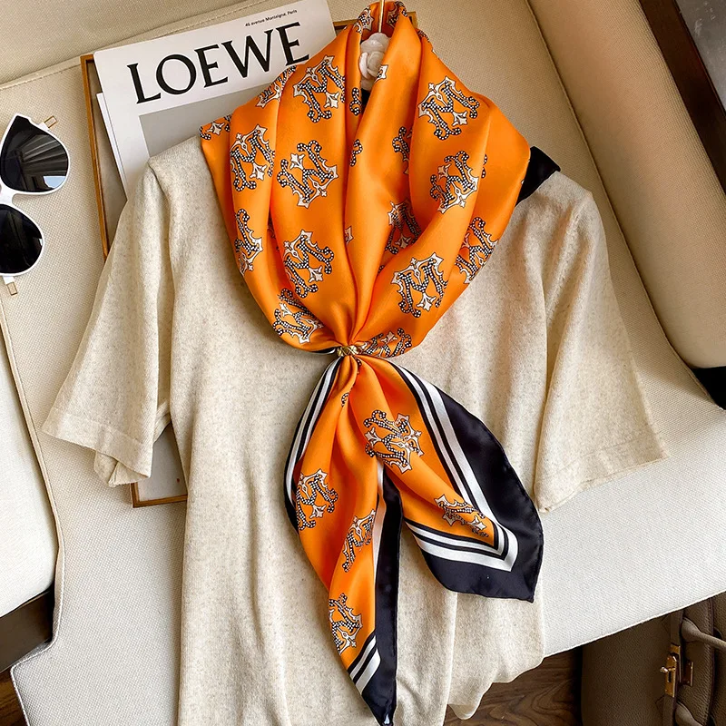 Шелковый головной платок-Бандана женский модный большой квадратный атласный головной платок с узором