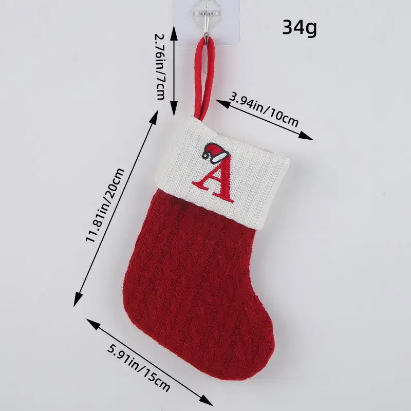 Wholesale A to Z Red Knitted Socks Xmas Stocking Props Christmas Decoration Candy Socks