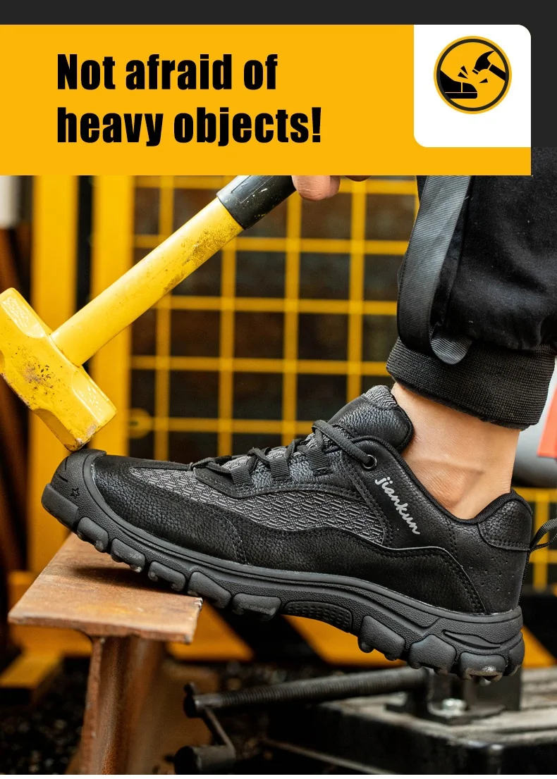 JIANKUN Comfortable Safety shoes Wear-Resistant Microfiber Leather Steel Toe industrial Safety Shoes for men