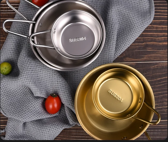 Korean golden rice wine bowl 304 stainless steel bowl with handle Korean food restaurant seasoning bowl