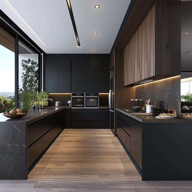 Custom Luxury Wooden Kitchens Furniture Moderne Walnut Solid Wood Kitchen Cabinets Affordable Kitchen Cabinets