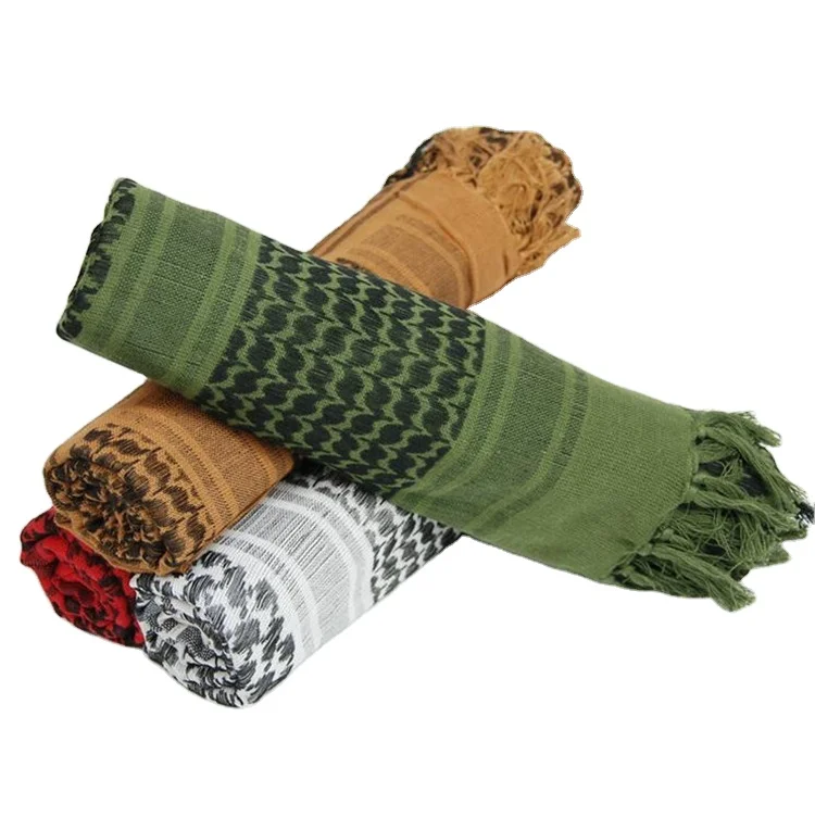 100% Cotton Trekking Shemagh Tactical Desert Arab Scarf 110*110cm Unisex Winter Keffiyeh Windproof Thick Muslim Scarves