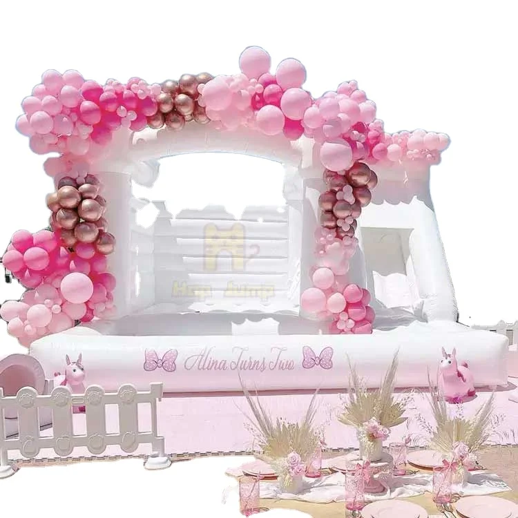 15ft*15ft 17ft*17ft direct factory rental commercial white bounce house white bouncy castle with ball pit and slide customized