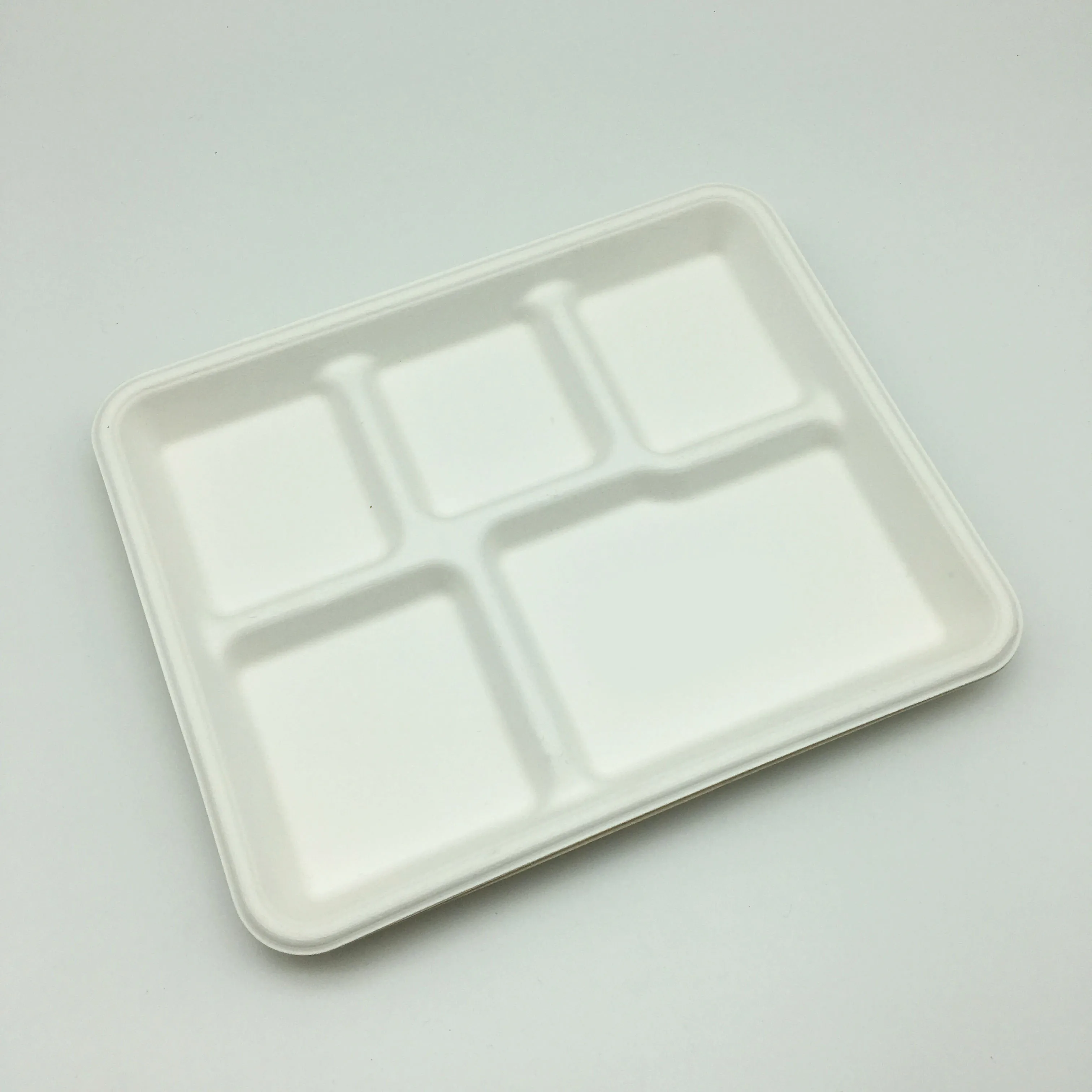 Biodegradable Bagasse Tableware 5 Compartment Food Tray Dishes Plates School Food Container