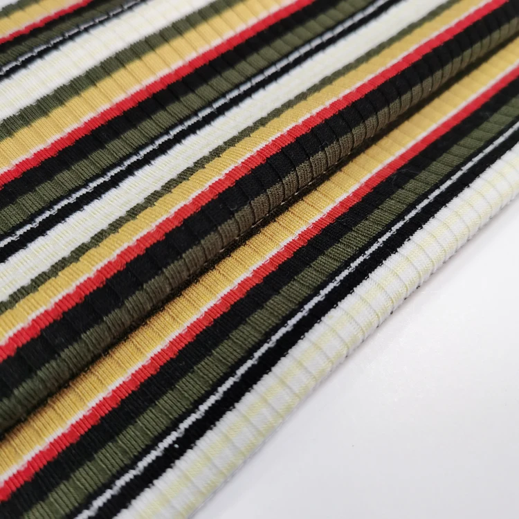 Hot Sale Rayon Polyester Spandex Stripe Yarn Dyed Rib Fabric Fashion Woman 250gsm Knit Fabric for Dress
