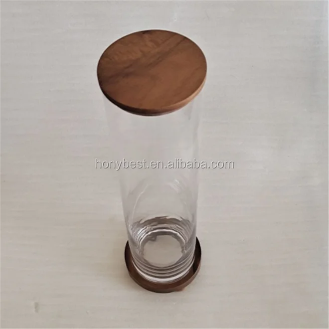 Round Hollow Display Stand 4-Legged Wood Base Pedestal Glass Jar Sealing Lid Walnut Wood Base for Glass Cylinder Containers