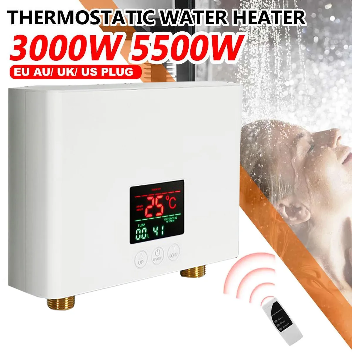 Electric Hot Water Heater 220V Tankless Instant Boiler Bathroom Tankless Shower Set Thermostat Safe Intelligent