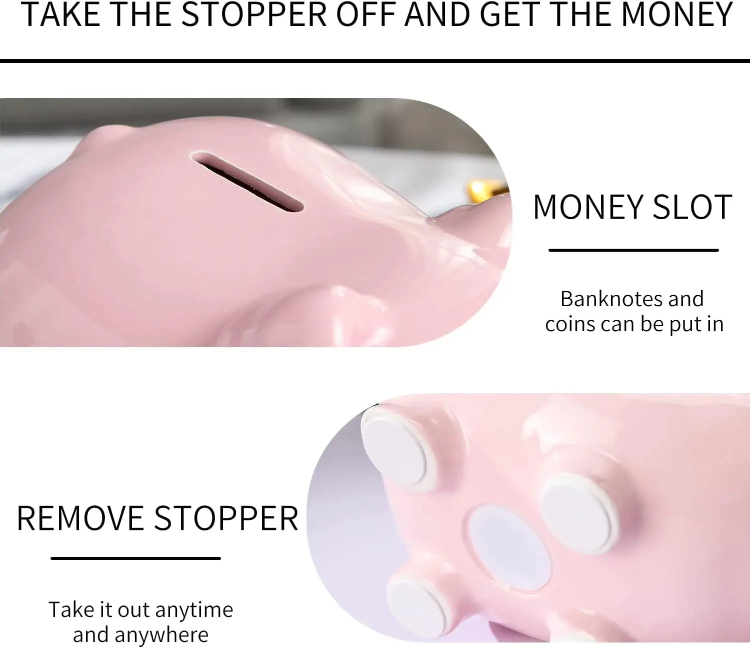 Ceramic Piggy Bank for kid & adult Real Money Box for Cash Gift,Safe for Cash Saving