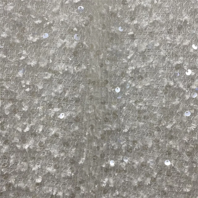 exquisite 5mm transparent sequin and white metallic jacquard weave Embroidered lace Sequin fabrics for clothing
