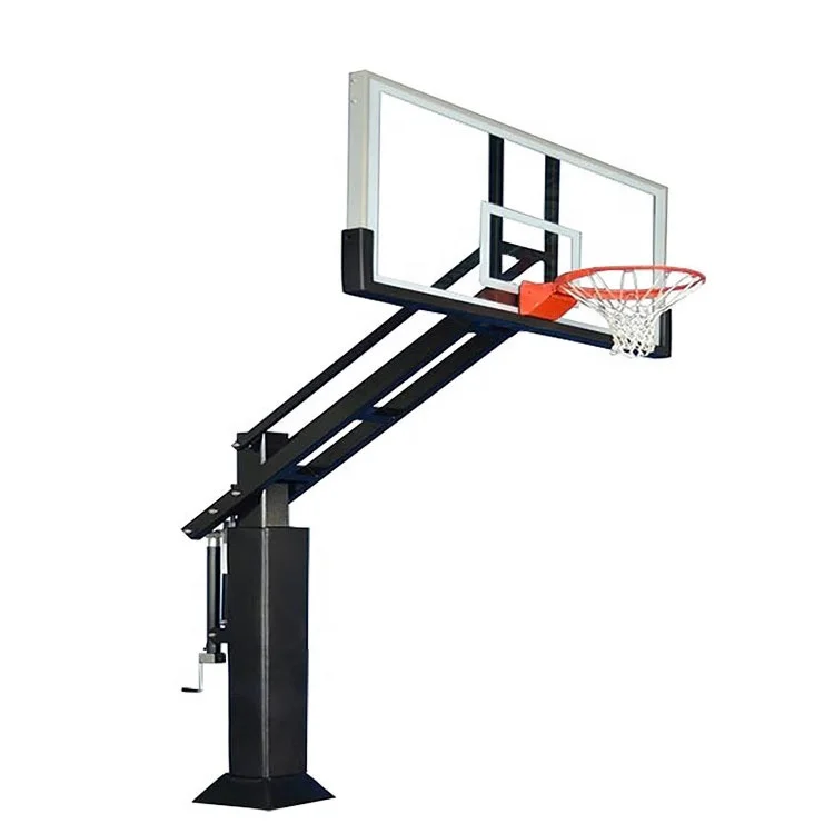 49inch Overhang Height Adjustable Basketball Hoop Stand 200*300mm Square Pipe Inground Basketball System For Adults