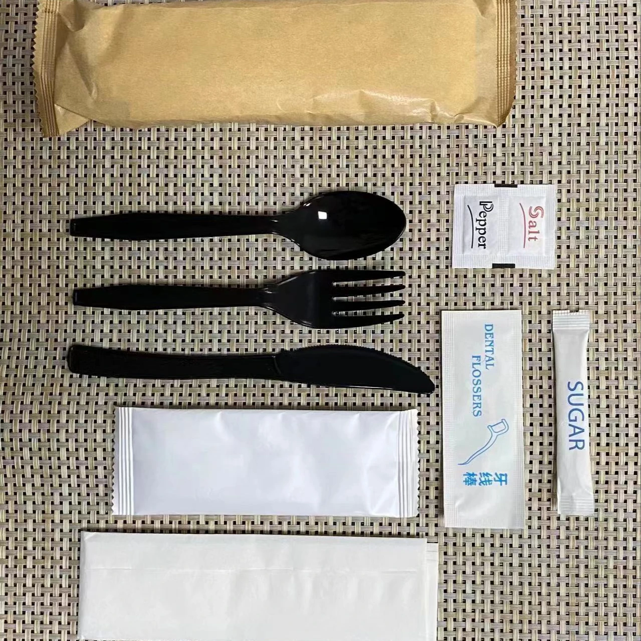 Heavy Weight To Go Silverware Plastic Kit Airline Ps Spoon Fork Knife Salt Pepper Disposable Cutlery Wrapped Set