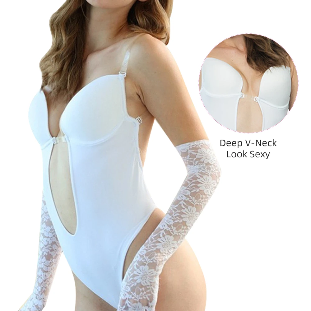 S-SHAPER Wholesale U Plunge Backless Thong Bodysuit Shapewear V-Neck Invisible Wedding Under Dress Butt Lifter Corset Body Suit