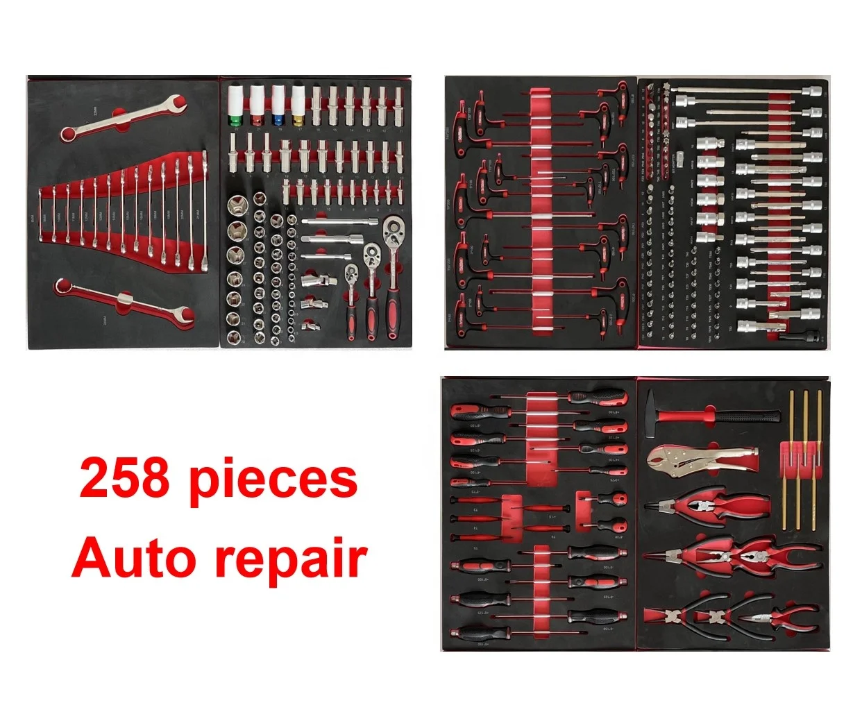 Seven-Drawer Auto Repair Tool Cabinet 258-Piece Set Heavy Duty Metal Iron OEM Supported Powder Coating Storage Workshop Use