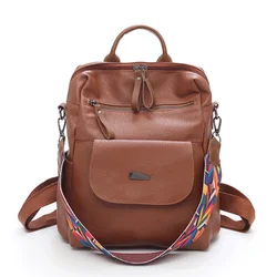 New Fashion Boho Colorful Strap PU Leather Women Solid Color Soft Travel Trumpet Backpack