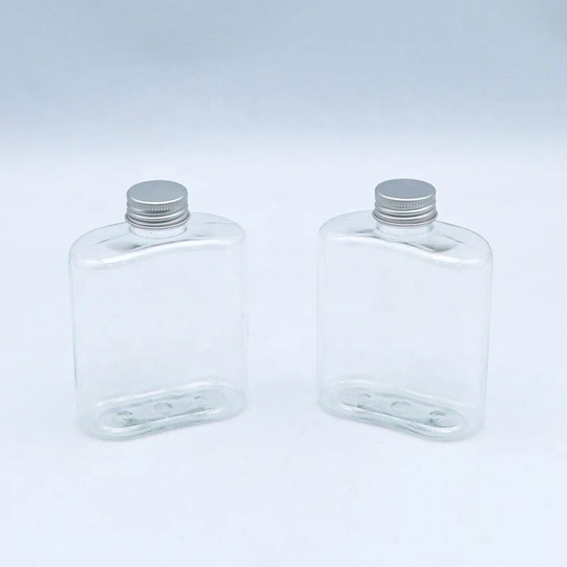 Плоская квадратная прозрачная бутылка из ПЭТ 250 мл 9 унций для напитков молока чая пластиковая еды сока с алюминиевой крышкой