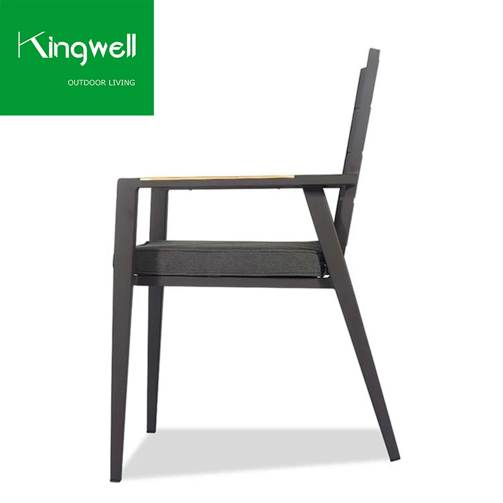 Garden patio furniture balcony waterproof aluminum teak armrest chair dining sets outdoor dinning table and 8 chair set