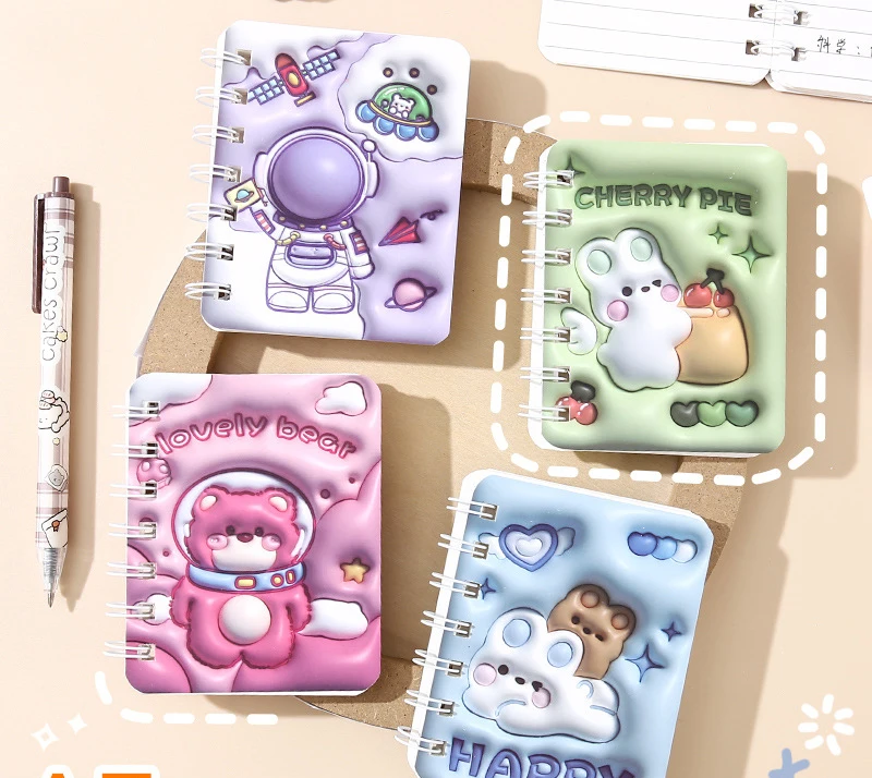 Cute 3D Pocket Notebook For Elementary School Students, A7 High Appearance And Portable Side Flip Spiral Bound Notebook