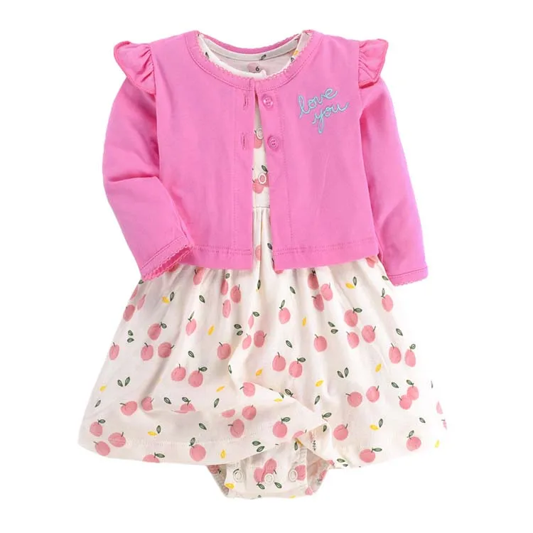 wholesale baby clothes 2 piece floral bodysuit dress set 100% cotton baby girl dress set for summer