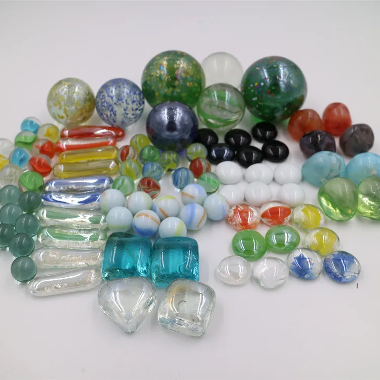 
Transparent iridescent glass marbles round glass ball 16/25 mm and Olive 