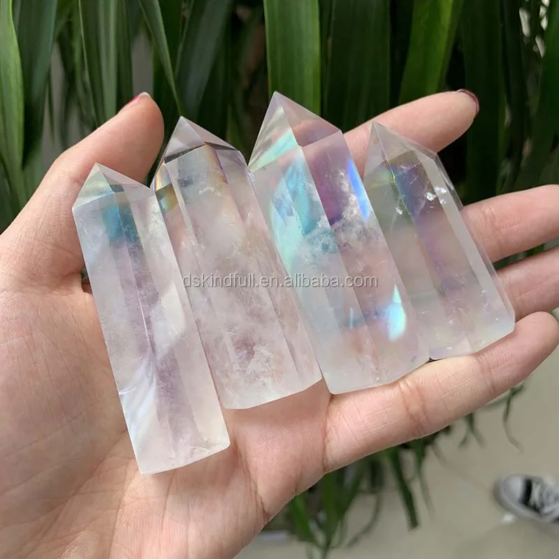 Natural Angel Aura Raw Stone Pink Quartz Crystal wand rose quartz Wand Point for sale