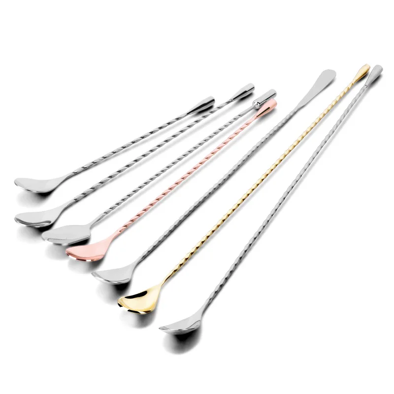 12-Inch SUS304 Stainless Steel Threaded Spoon for Bar Cocktail Wine Coffee Tea Food Stirring-Durable Metal and PC Material