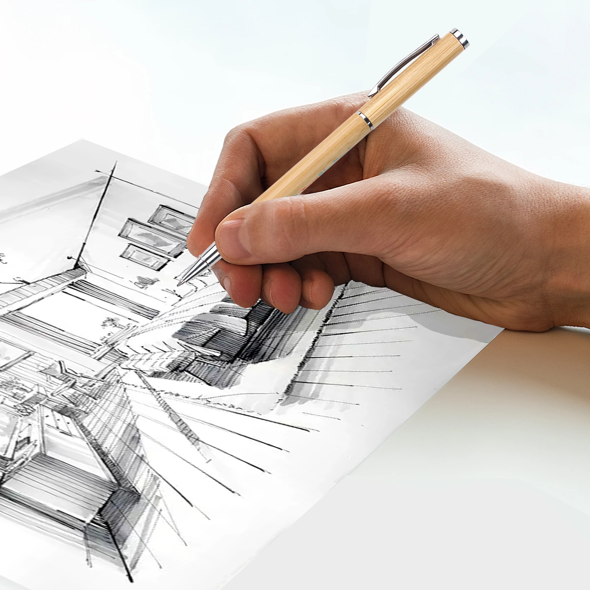 Environmentally Bamboo Customized LOGO Engraved Laser Manufactures Printed Gel Pens With 1.00 MM Stylo