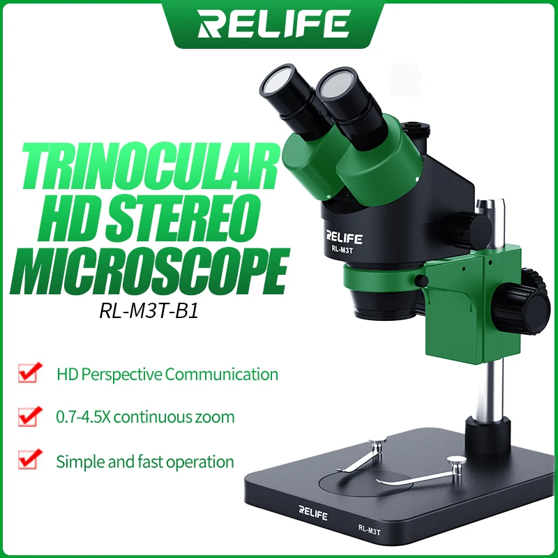  RELIFE RL-M3T-B1 тринокулярный микроскоп 7X-45X зум мобильного телефона PCB для ремонта материнской платы HD камеру со светодиодной подсветкой стерео инструмент 