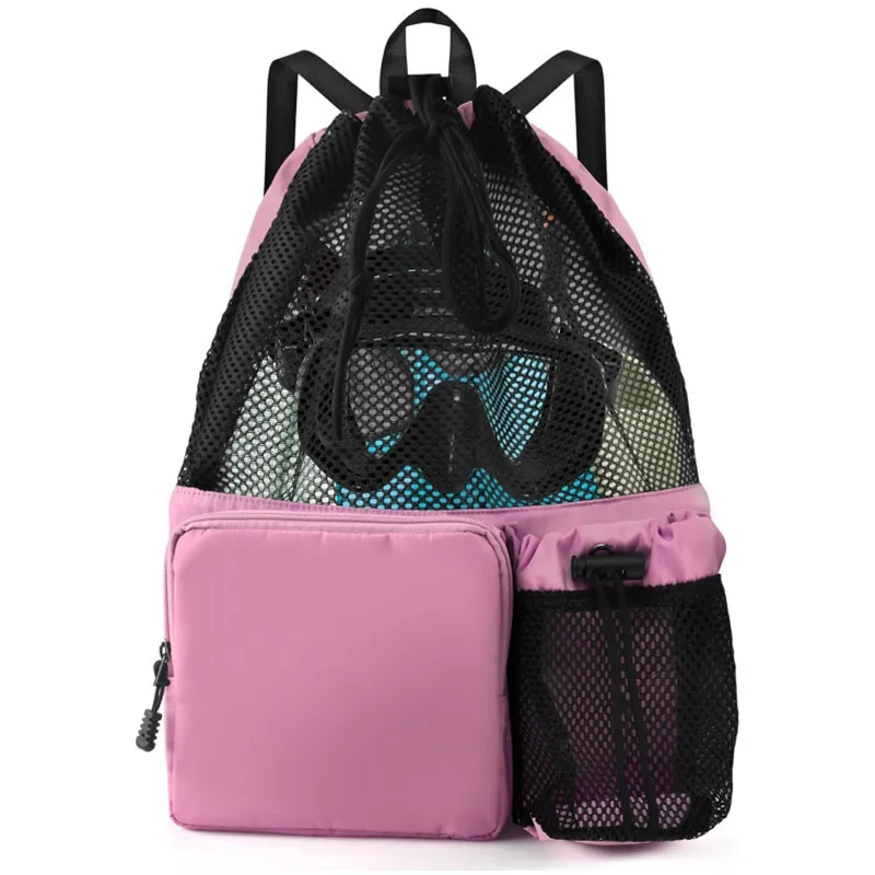 Portable Mesh Gym Yoga Beach Travel Bag with Drawstring for 10 Inch Laptop Shoe Carry System-Promotional Beach Bunch Pocket