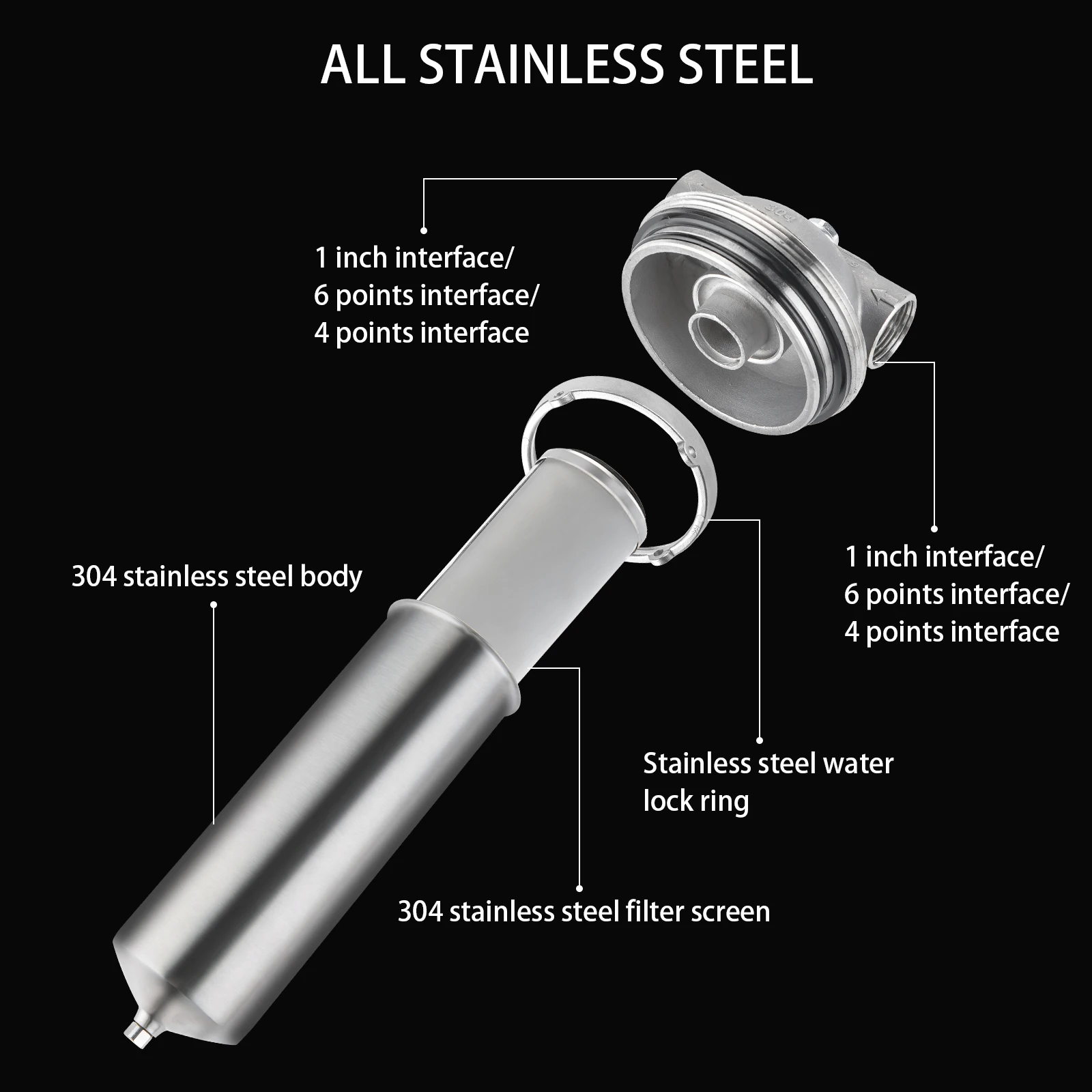 HONG HUI HUS-10A 10 Inch Wholehouse Stainless Steel Single Cartridge Water Purifier Water Filter Housing