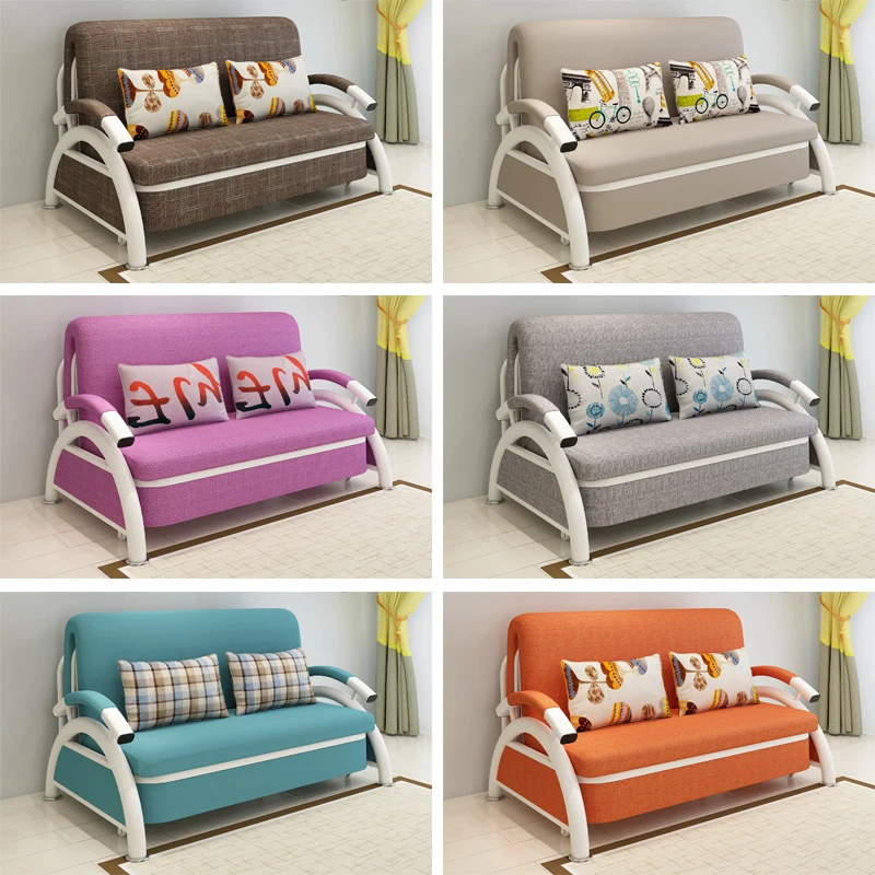 Modern Cum Sofas Bed Small Living Room Furniture Fabric Foldable Beds Sofa Hotels Functional Metal Single Seat Folding Sofa Bed