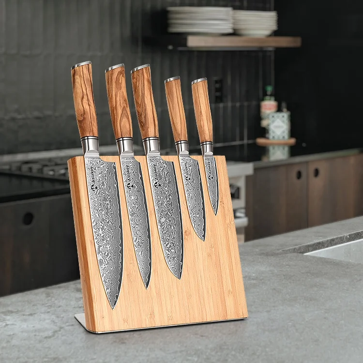 5 шт. профессиональные кухонные ножи ручной работы из оливкового дерева 10Cr15CoMoV дамасской