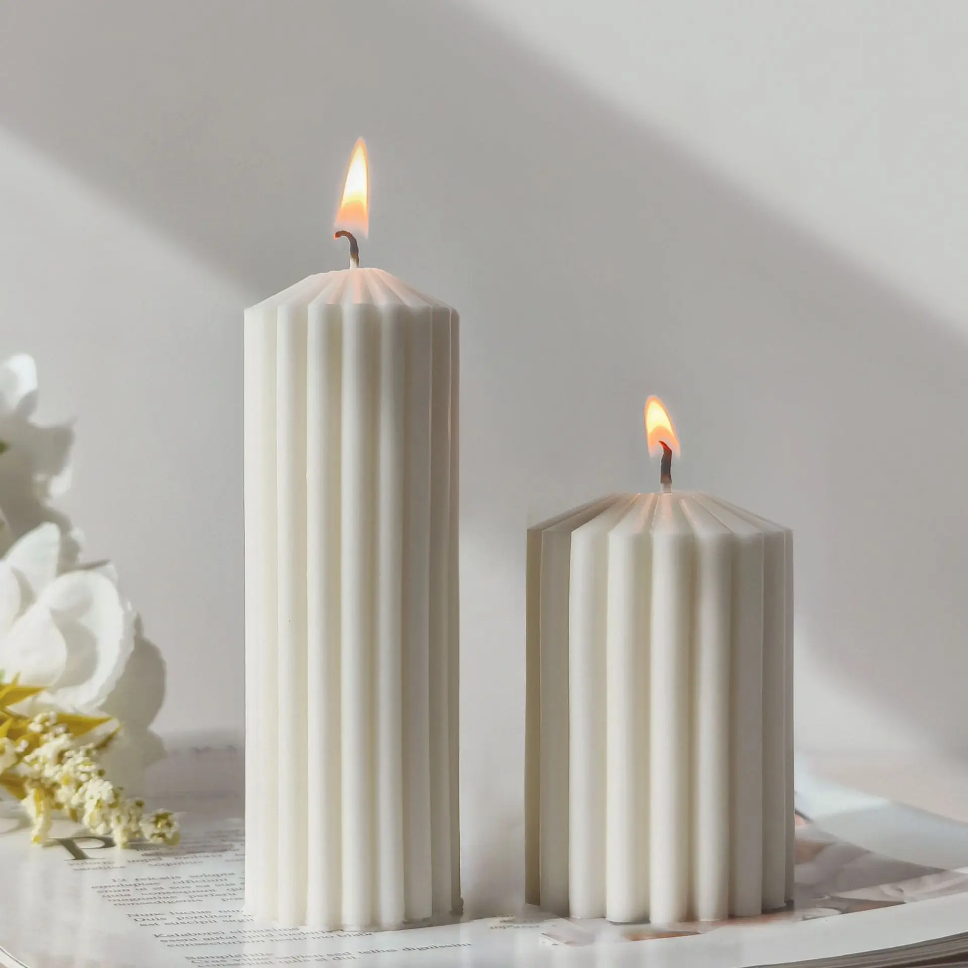Geometric Pointed Striped Cylindrical Candle Mold Home Decorative Ornaments Casting Mould Diy Aromatherapy Pillar Candle Making