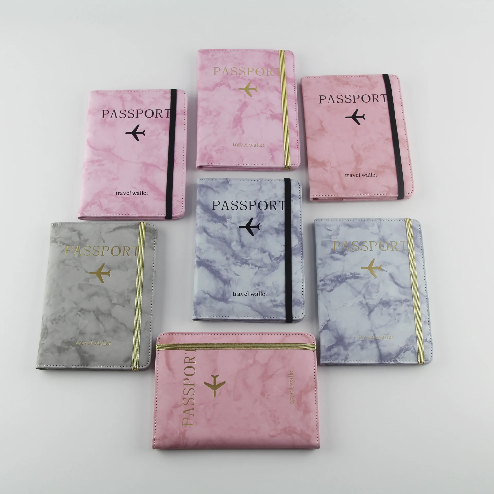 Factory Wholesale Marbled Pu Leather Custom Print Family Travel Passport Holder Wallet