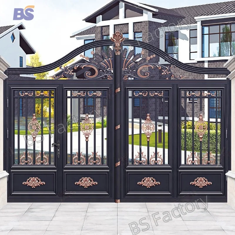 Courtyard carved hollowed-out aluminum art gate push pull European alloy villa translation sliding door