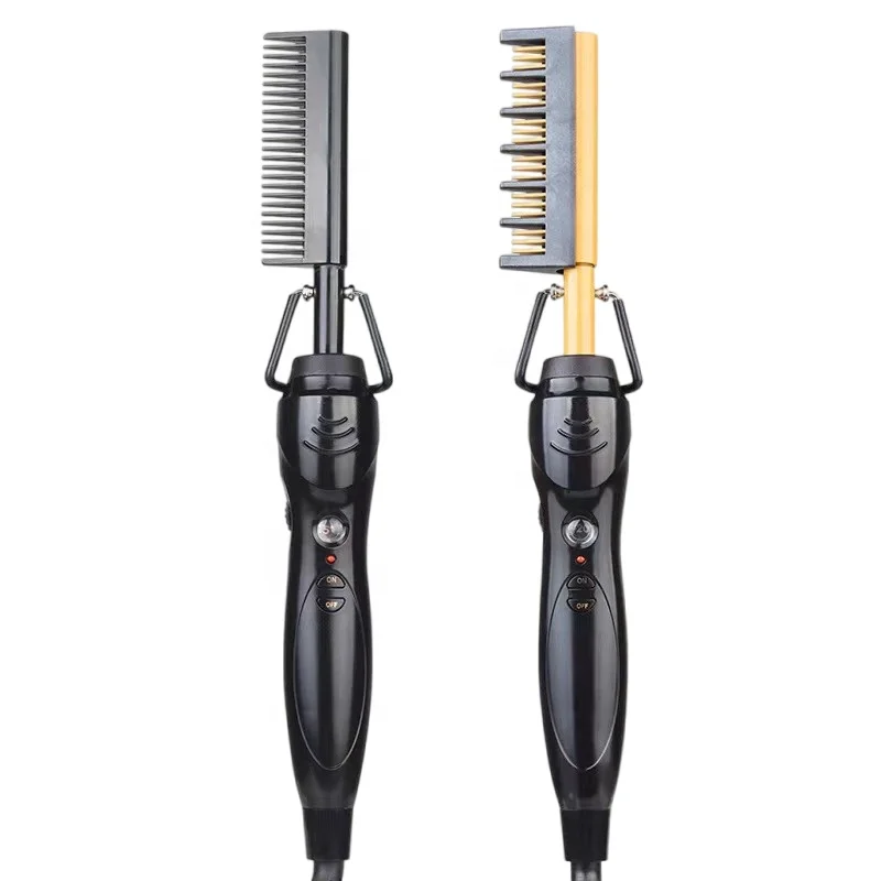 2024 2 in 1 Copper Electric Anti-scalding Hot Comb Brush Hair Straightening Curler Flat Iron Hair Straightener Comb