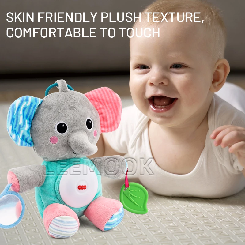 Leemook Hot Sale Children Electric Plush Toys 31cm Baby Hanging Bell Kids Soothing Elephant Plush Toy With Music Light
