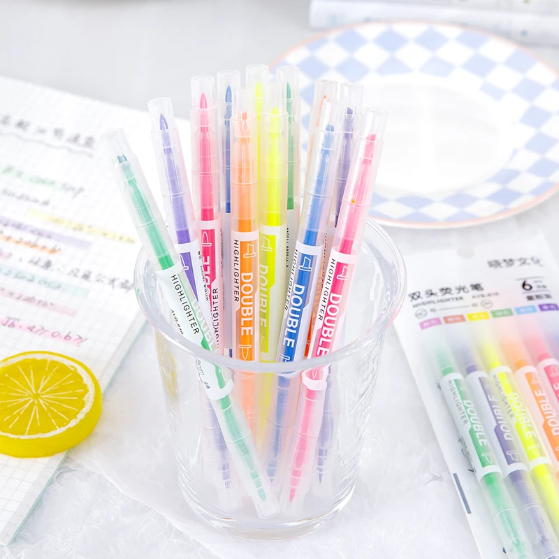 High face value 6 bags 6 color double head Mark marker pen highlighter pen