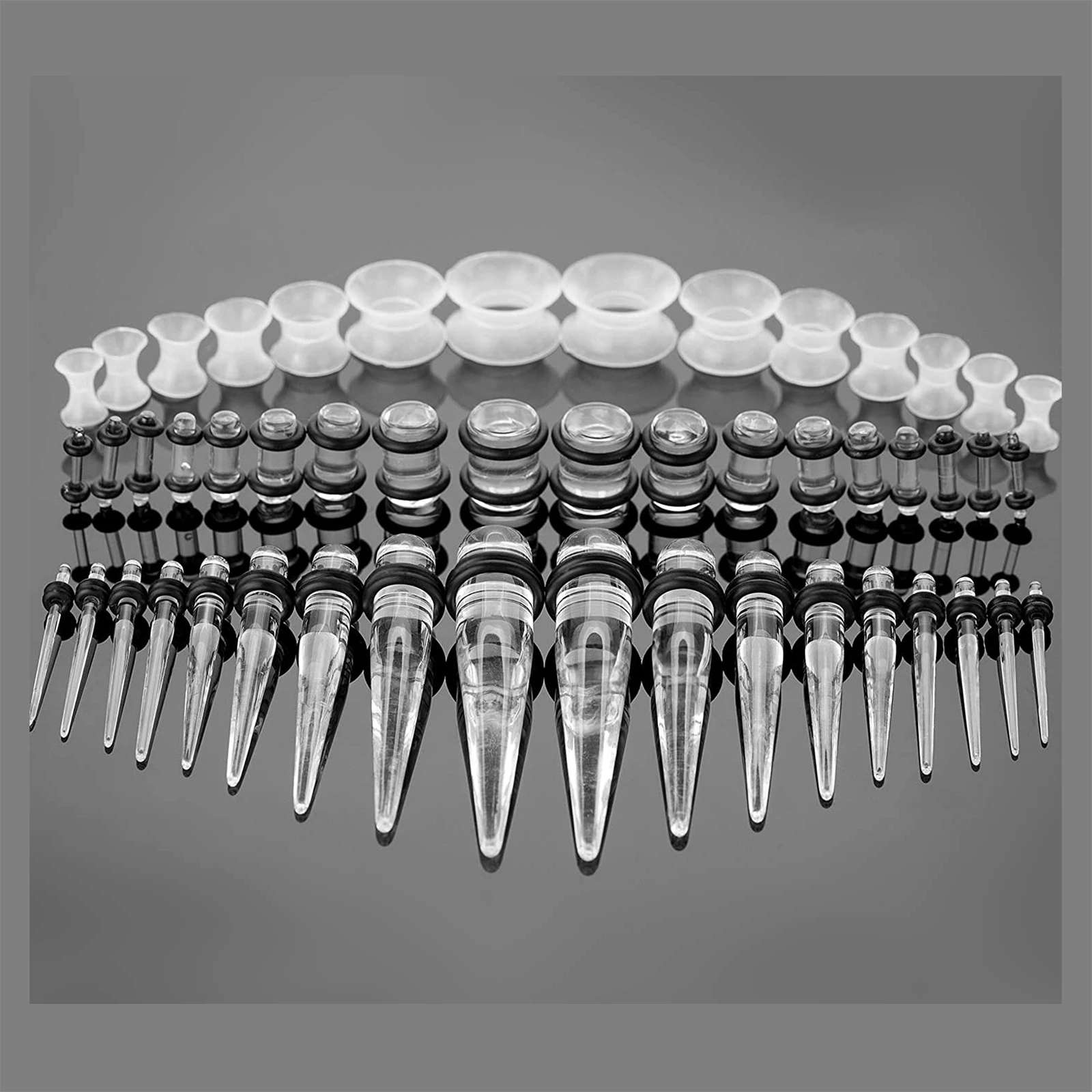 NUORO 50Pcs/set 14G-00G Acrylic Tapers And Plugs Silicone Tunnels Ear Gauges Expander Set Ear Stretching Kit