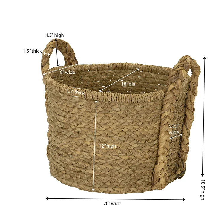 Large Wicker Floor Storage Basket with Braided Handle Light Brown